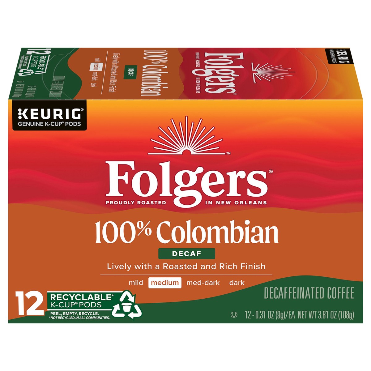 slide 1 of 1, Folgers Gourmet Selections Lively Colombian Decaf Pods, 12 ct