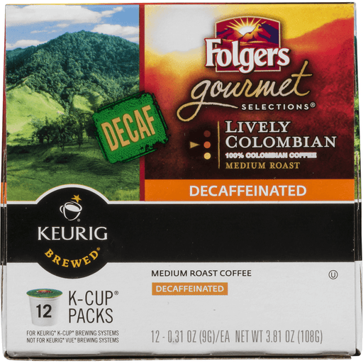 slide 5 of 9, Folgers Gourmet Selections Lively Colombian Decaf Pods, 12 ct
