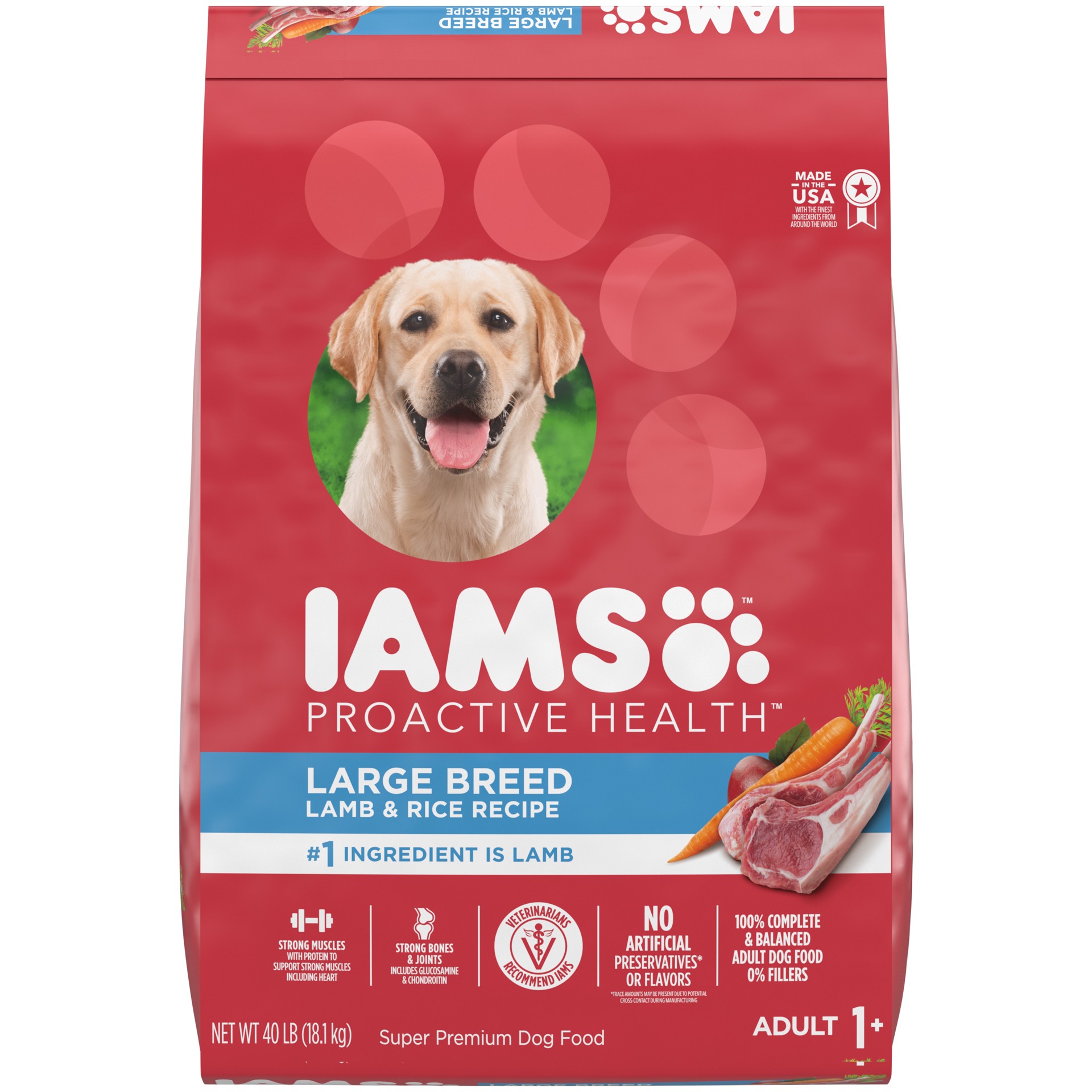 slide 1 of 5, IAMS Proactive Health Large Breed Adult Dry Dog Food Lamb & Rice Recipe, 40 Lb. Bag, 40 lb