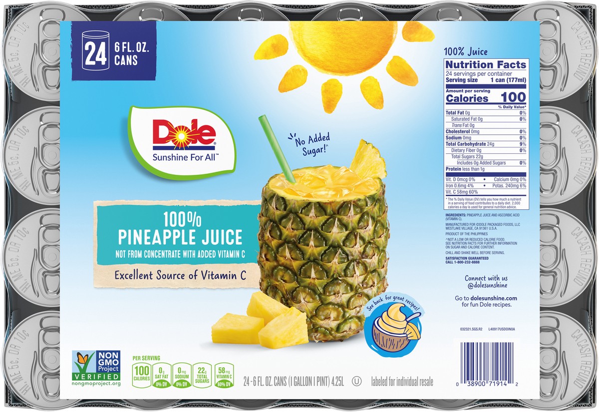 slide 4 of 11, Dole 100% Pineapple Juice - 24 ct, 24 ct