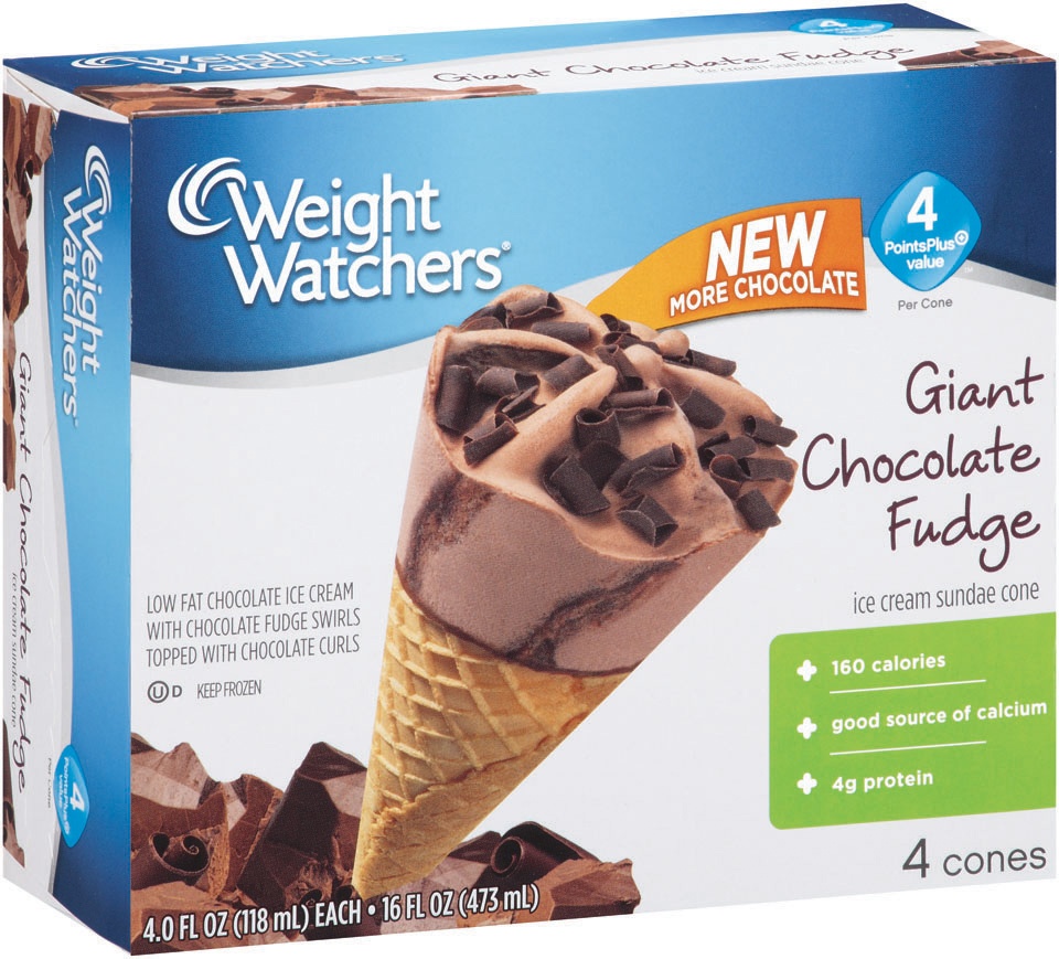 slide 1 of 1, Weight Watchers Giant Fudge Chocolate Ice Cream Sundae Cones, 4 ct