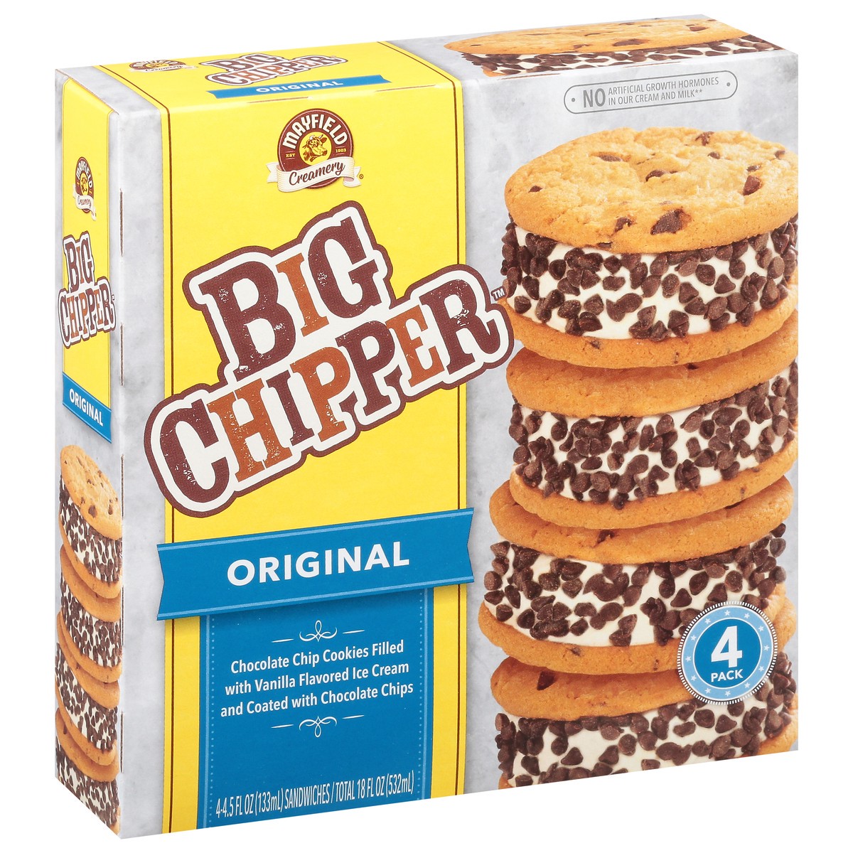 slide 8 of 9, Mayfield Dairy Farms Original Big Chipper Ice Cream Sandwich 4 - 4.5 fl oz Sandwiches, 18 fl oz