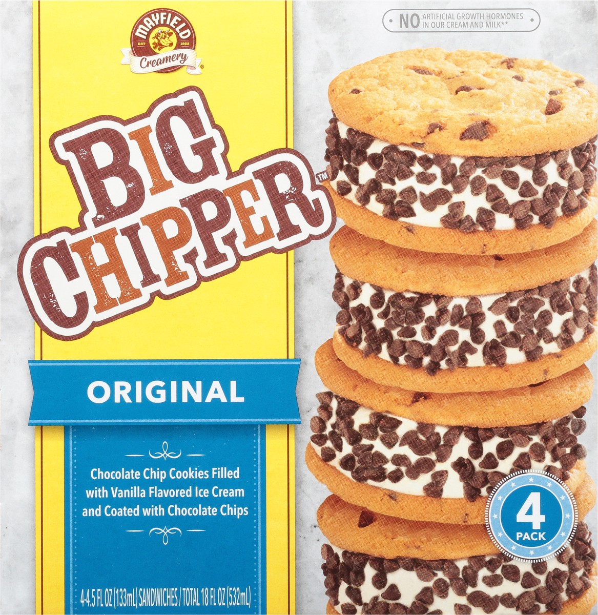 slide 7 of 9, Mayfield Dairy Farms Original Big Chipper Ice Cream Sandwich 4 - 4.5 fl oz Sandwiches, 18 fl oz