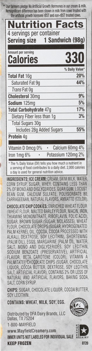 slide 4 of 9, Mayfield Dairy Farms Original Big Chipper Ice Cream Sandwich 4 - 4.5 fl oz Sandwiches, 18 fl oz