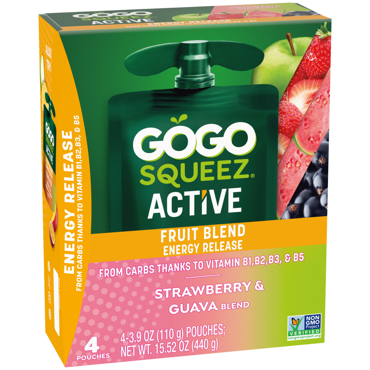 slide 2 of 2, GoGo squeeZ Active, Strawberry Guava, 4 ct, 4 ct