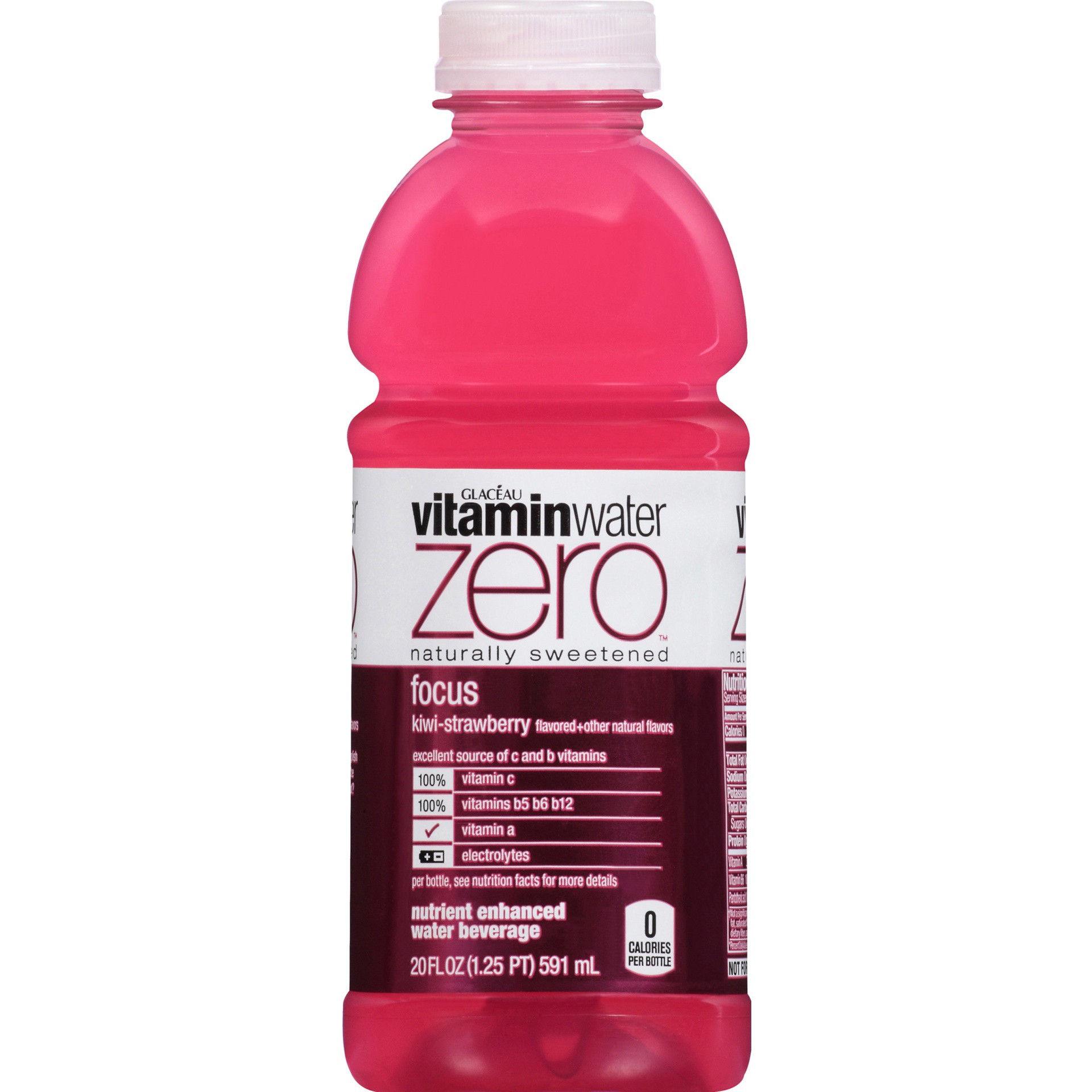 slide 11 of 11, vitaminwater Zero Nutrient Enhanced Focus Kiwi-Strawberry Water Beverage - 20 oz, 20 oz