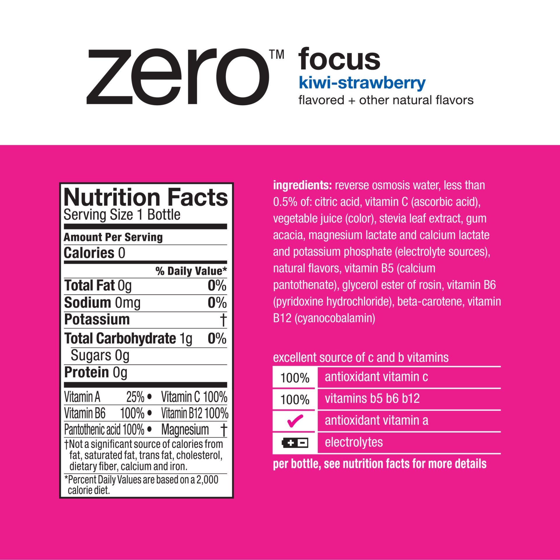 slide 2 of 11, vitaminwater Zero Nutrient Enhanced Focus Kiwi-Strawberry Water Beverage - 20 oz, 20 oz