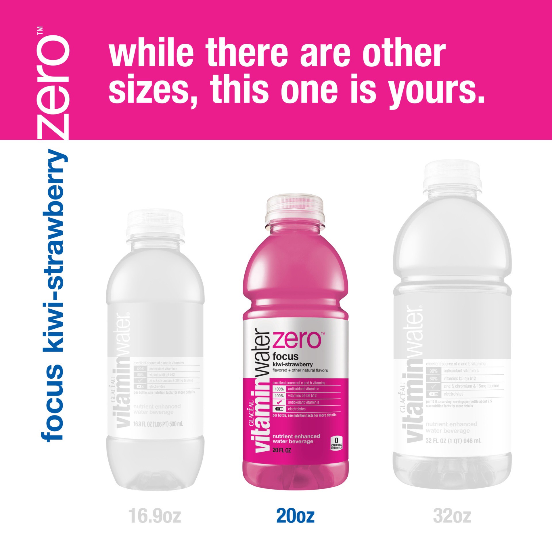 slide 4 of 11, vitaminwater Zero Nutrient Enhanced Focus Kiwi-Strawberry Water Beverage - 20 oz, 20 oz