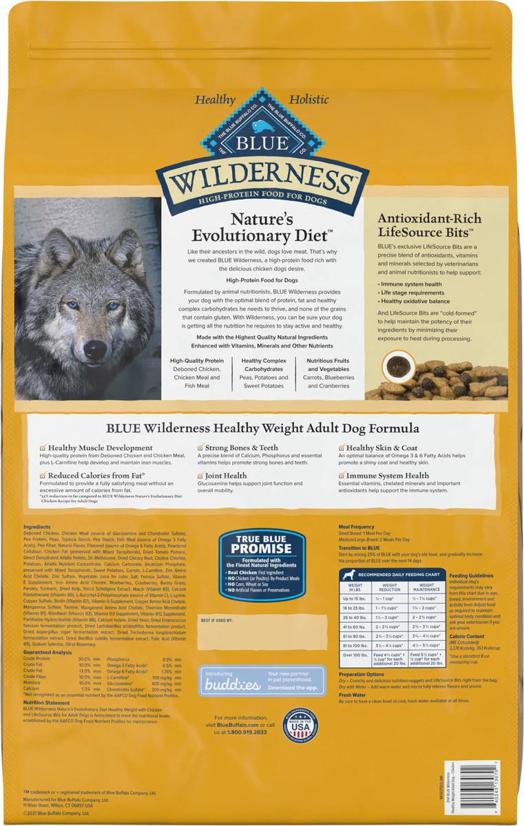 slide 6 of 13, Blue Wilderness Adult Dog Healthy Weight Chicken, 20 lb