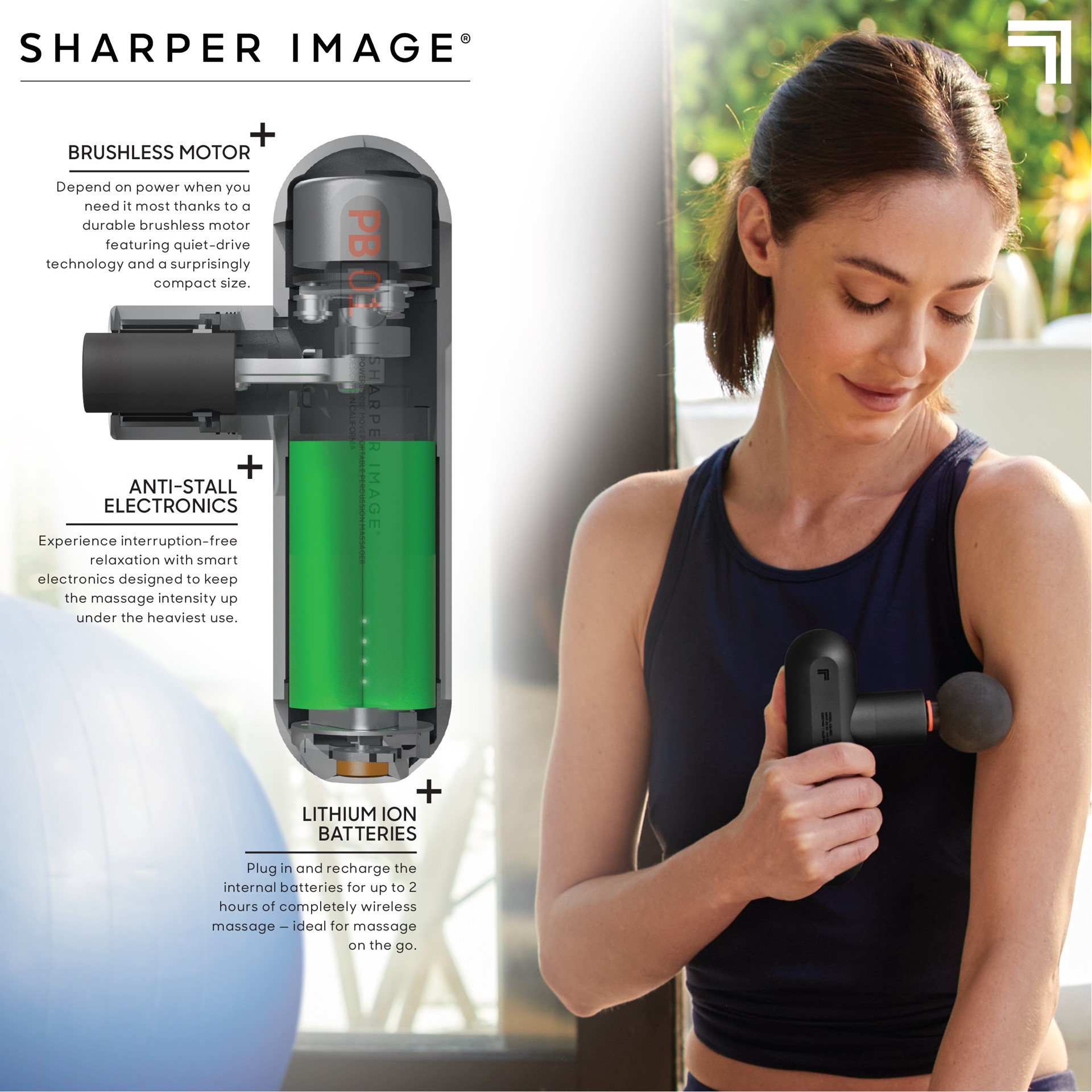 slide 8 of 10, Sharper Image Powerboost Move Portable Percussion Massager, 1 ct