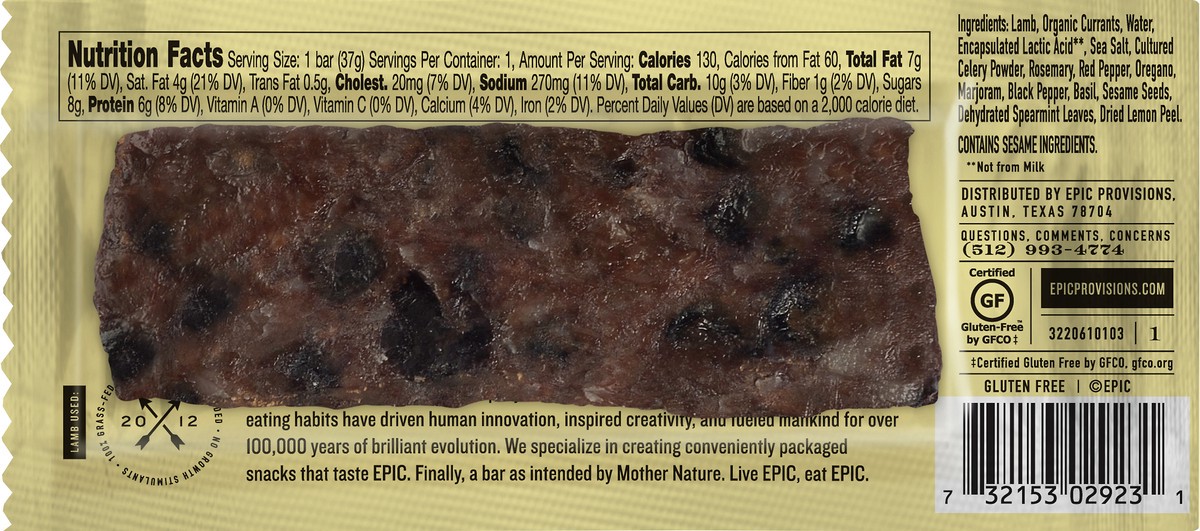 slide 3 of 5, Epic Lamb Currant + Mint Meat Bar 1.3 oz, 1.3 oz