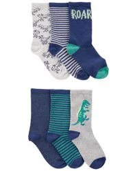 Carter's Kid 6-Pack Dinosaur Crew Socks Navy/Grey 4-7