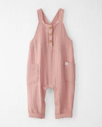 Littleplanet Baby Organic Cotton Gauze Overalls in Pink Dusty Rose 3M