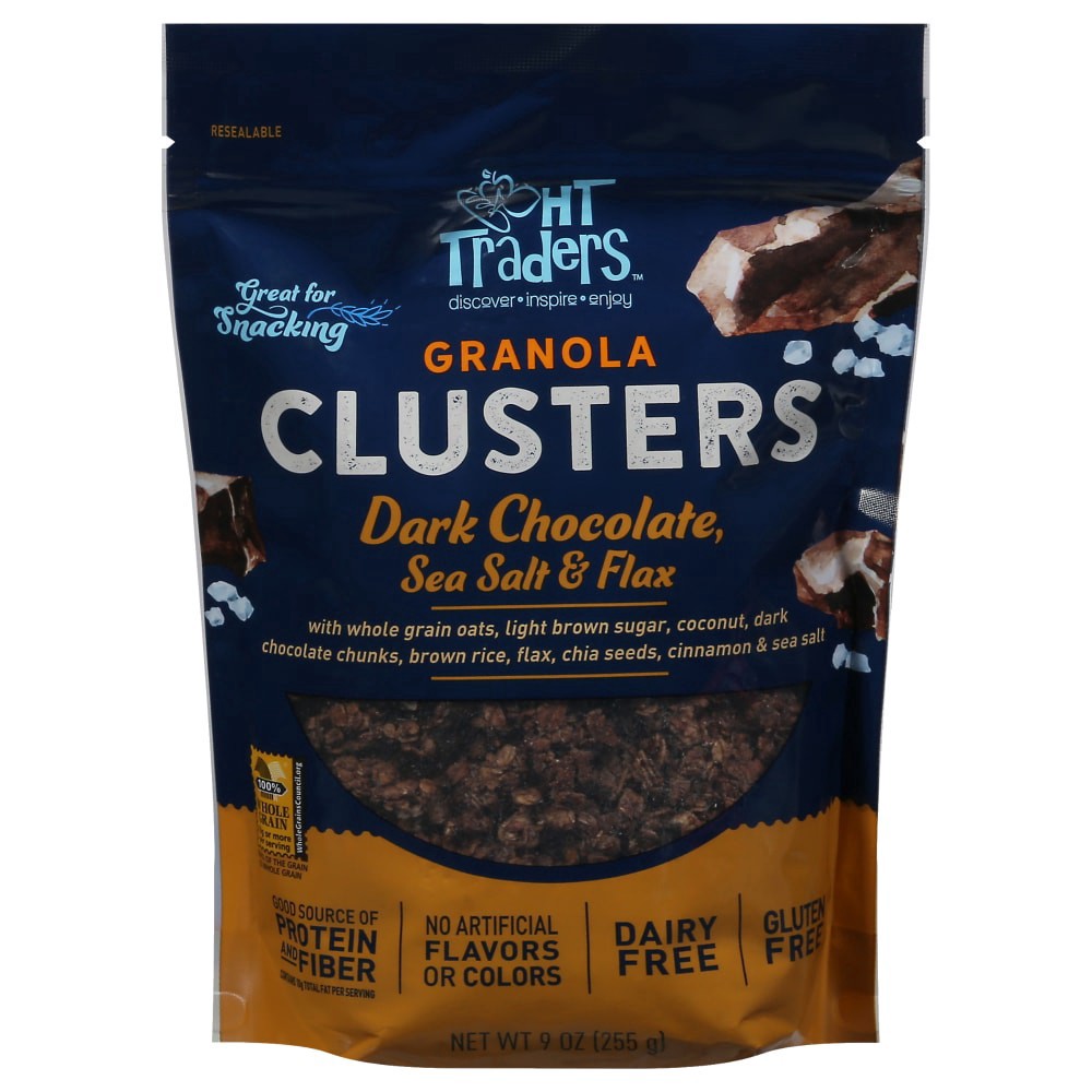 slide 2 of 2, Harris Teeter Traders Dark Chocolate Sea Salt & Flax Granola Clusters, 9 oz