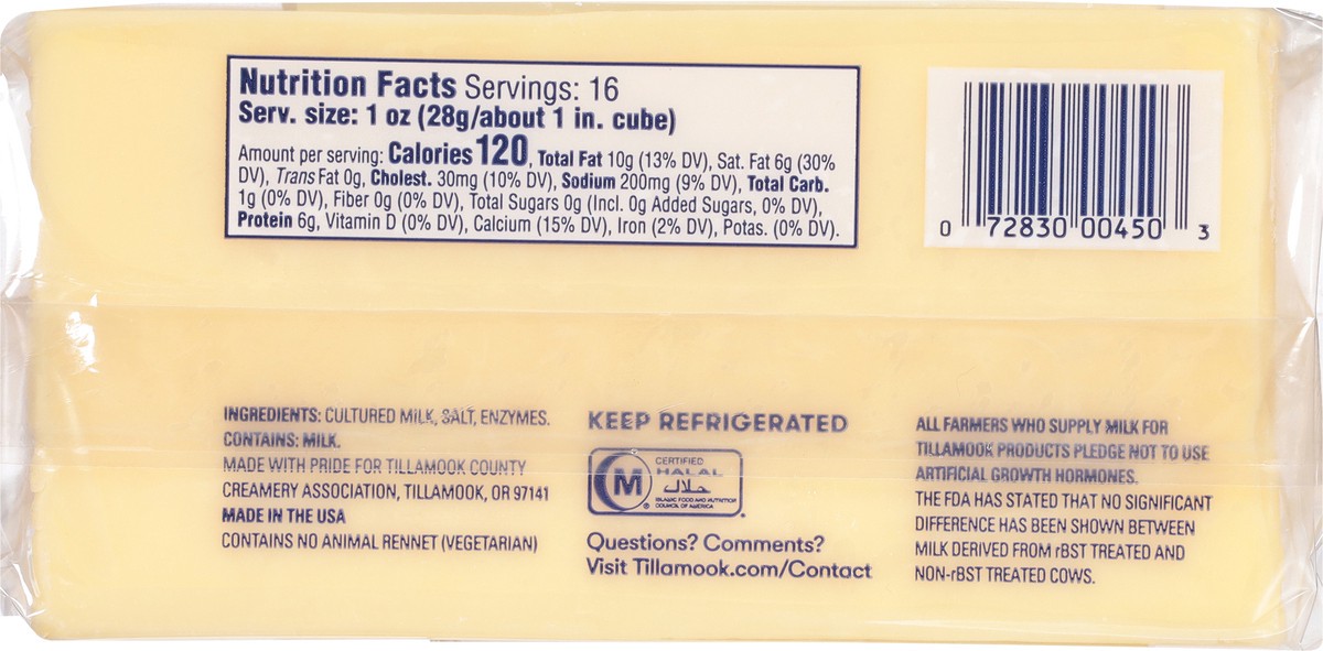 slide 3 of 9, Tillamook Sharp White Cheddar Cheese Block, 1lb, 16 oz