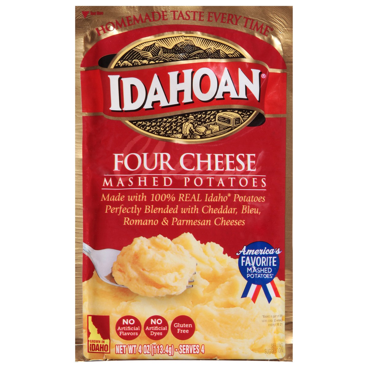 slide 1 of 9, Idahoan Four Cheese Mashed Potatoes 4 oz, 4 oz