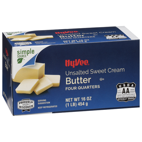 slide 1 of 1, Hy-vee Unsalted Sweet Cream Butter, 1 lb