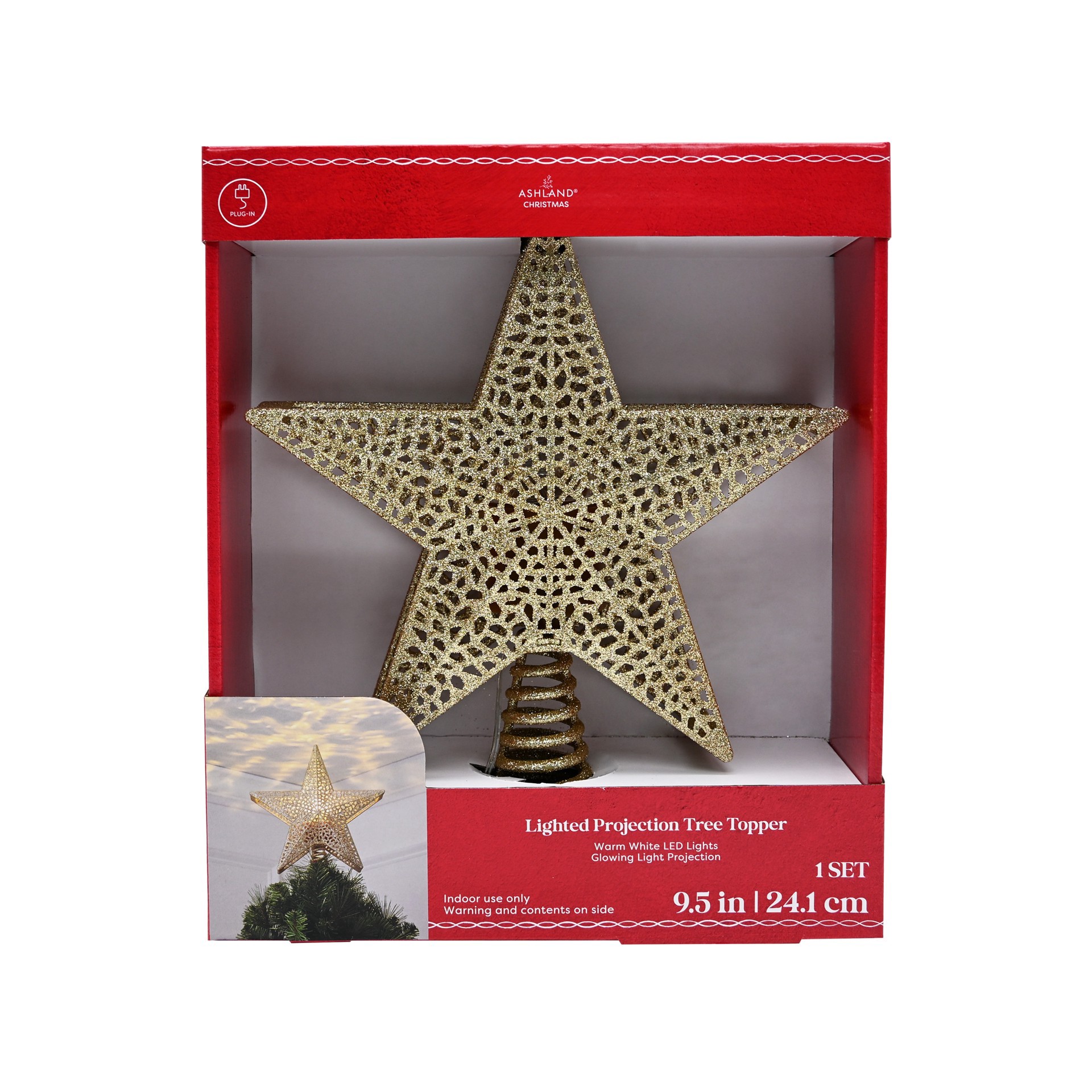 slide 3 of 4, 9.5" Gold Glitter Star Lighted Projection Tree Topper By Ashland, 9.5 in