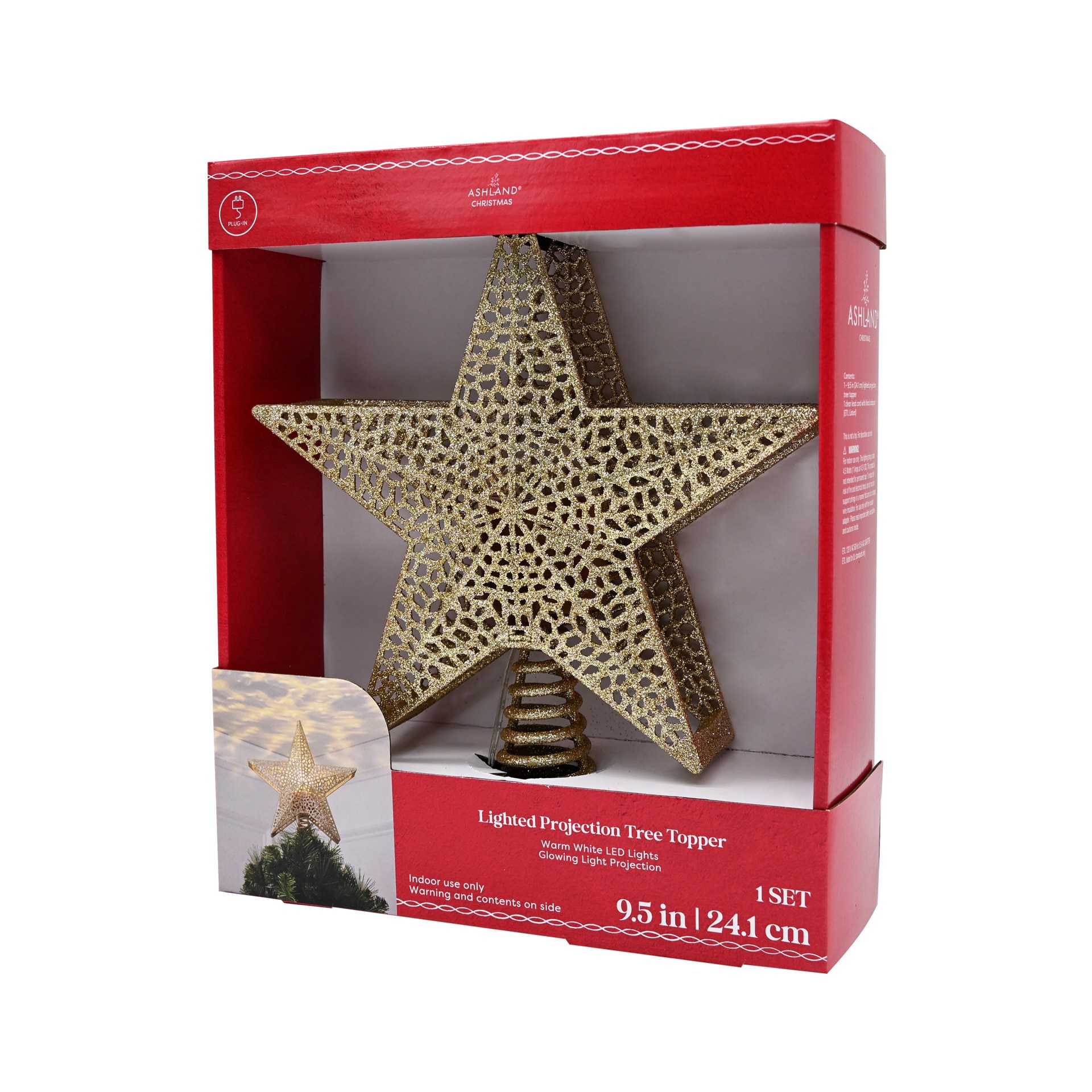 slide 2 of 4, 9.5" Gold Glitter Star Lighted Projection Tree Topper By Ashland, 9.5 in
