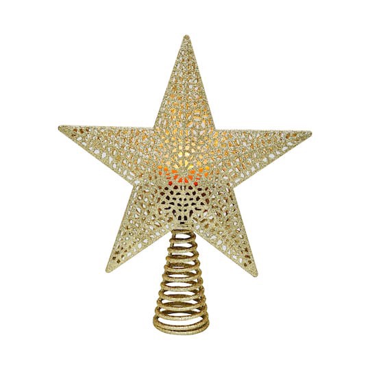 slide 1 of 4, 9.5" Gold Glitter Star Lighted Projection Tree Topper By Ashland, 9.5 in