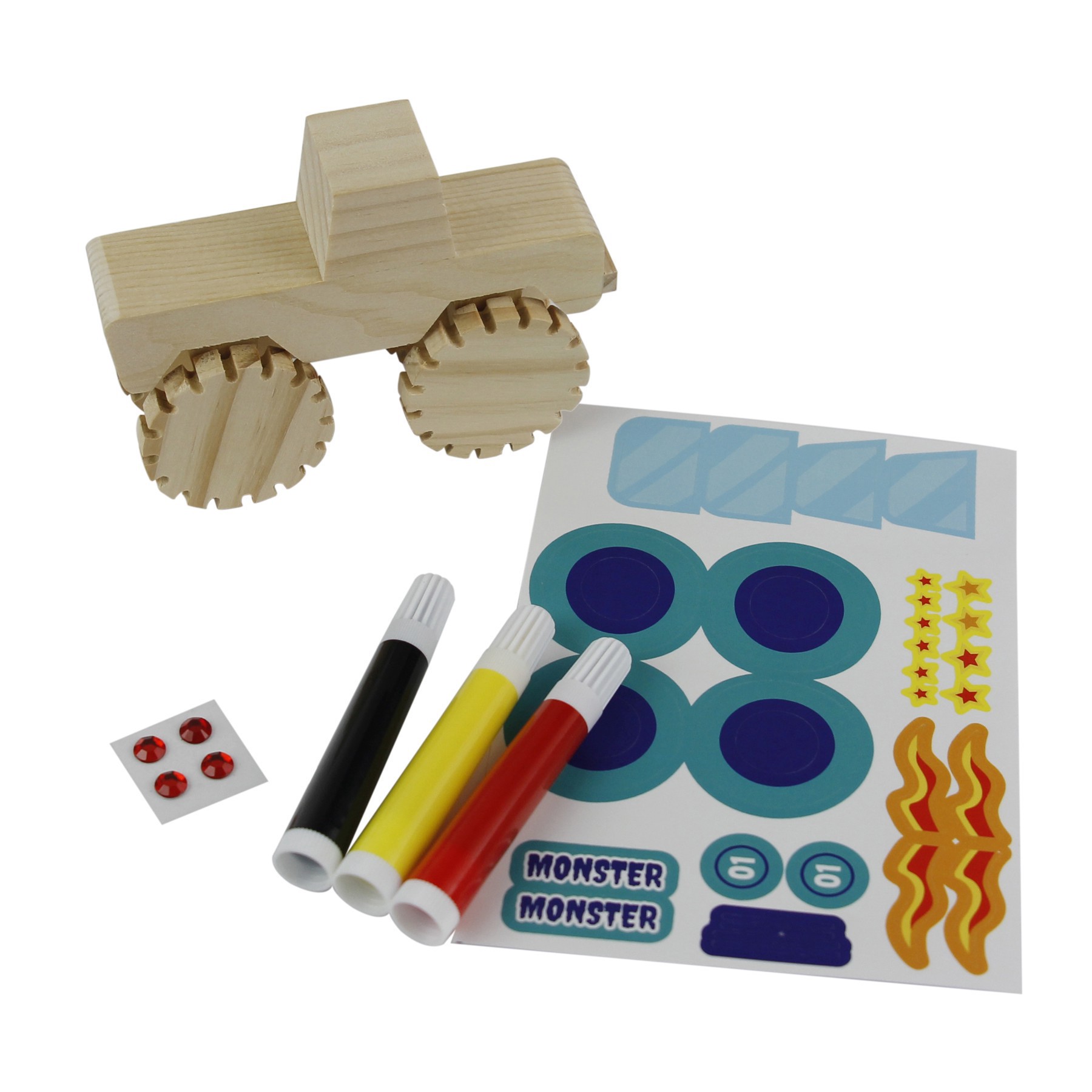 slide 2 of 3, Monster Truck Color-In 3d Wood Puzzle By Creatology, makes 1 monster truck