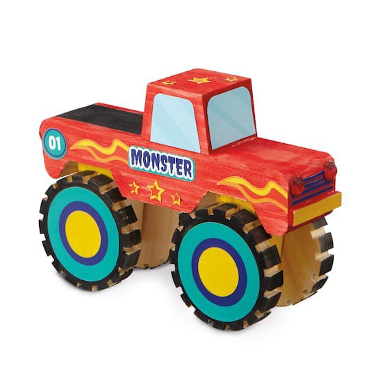 slide 1 of 3, Monster Truck Color-In 3d Wood Puzzle By Creatology, makes 1 monster truck