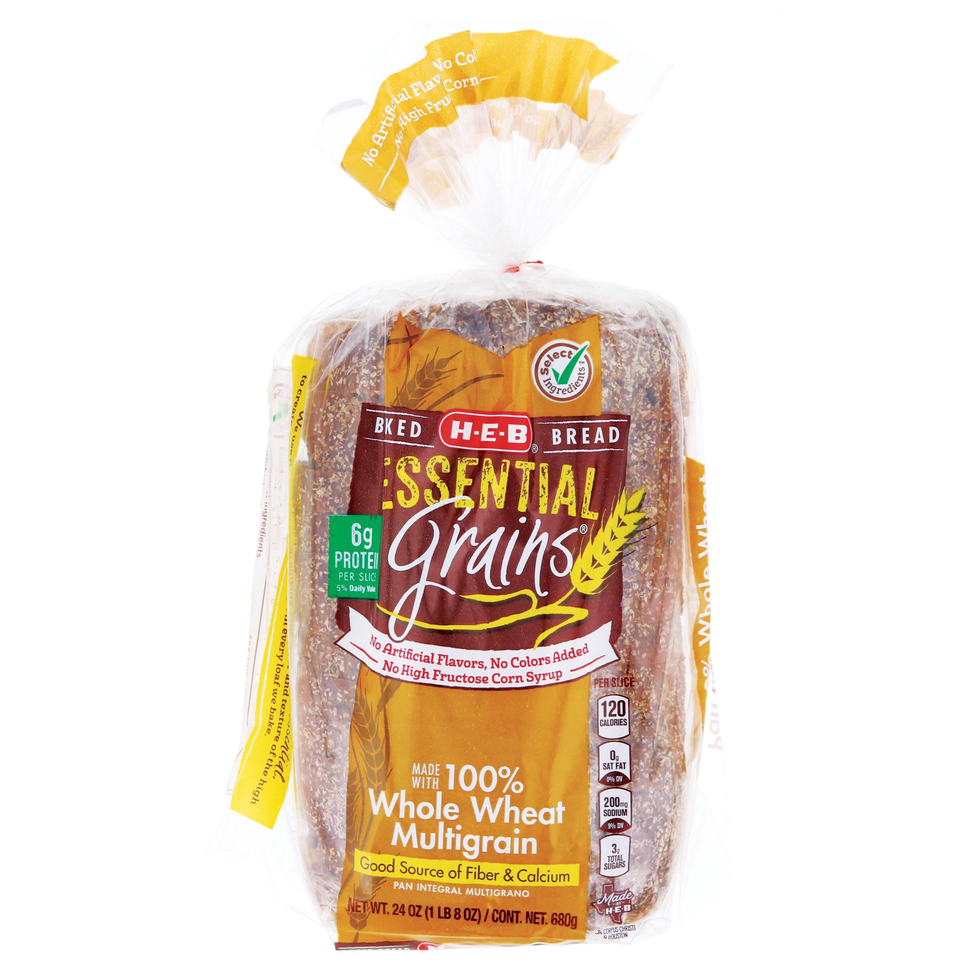 slide 1 of 1, H-E-B Essential Grains Whole Wheat Multigrain Bread, 24 oz