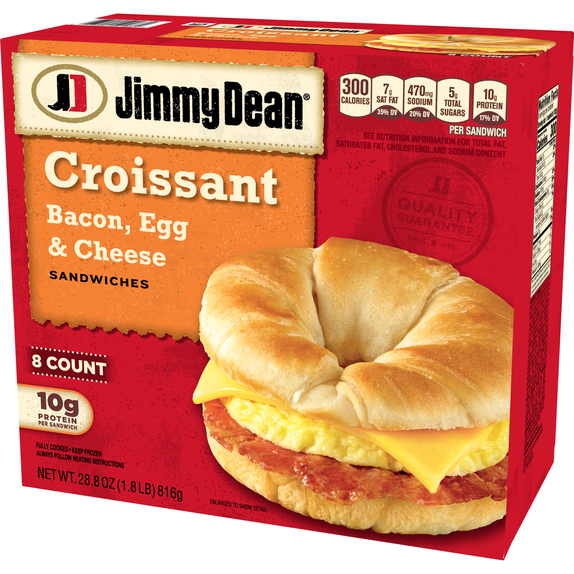 slide 4 of 10, Jimmy Dean Croissant Breakfast Sandwiches with Bacon, Egg, and Cheese, Frozen, 8 Count, 816.47 g