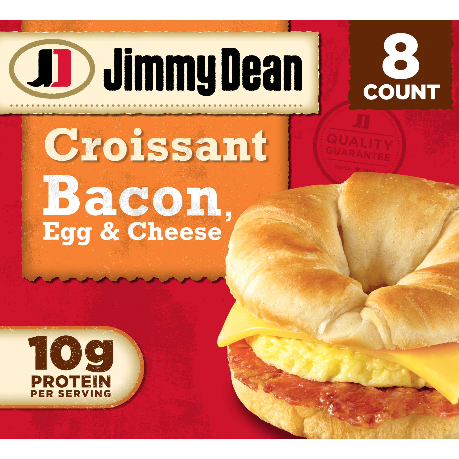 slide 1 of 10, Jimmy Dean Croissant Breakfast Sandwiches with Bacon, Egg, and Cheese, Frozen, 8 Count, 816.47 g