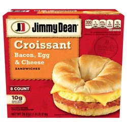 Jimmy Dean Croissant Breakfast Sandwiches with Bacon, Egg, and Cheese, Frozen, 8 Count