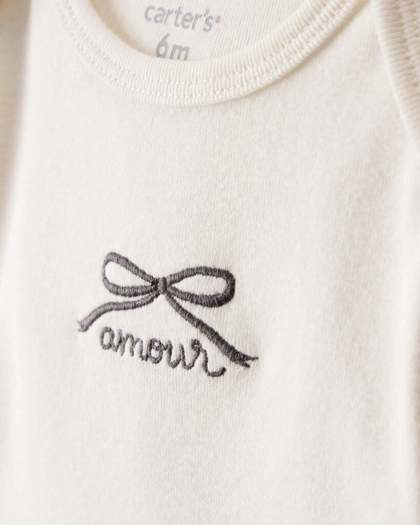 slide 2 of 5, Carter's Baby Girl Bow Print Bodysuit & Pant Set - Grey Grey 9M, 1 ct