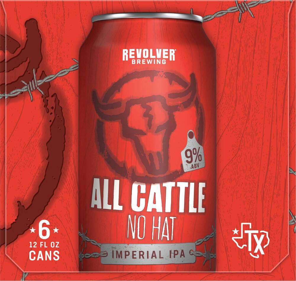 slide 4 of 5, All Cattle No Hat Imperial IPA Craft Beer, 6 Pack, 12 Fluid Ounce Cans, 9.0% ABV, 12 oz