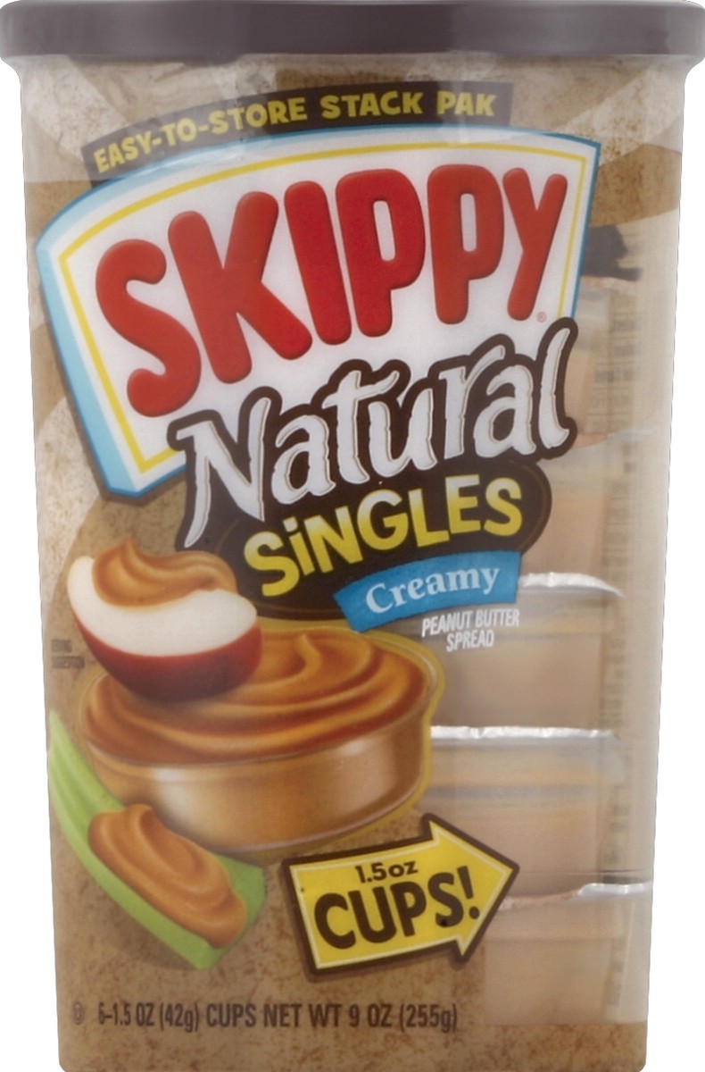 slide 2 of 2, Skippy Natural Singles Creamy Peanut Butter Spread Cups, 6 ct; 1.5 oz