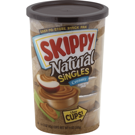 slide 1 of 2, Skippy Natural Singles Creamy Peanut Butter Spread Cups, 6 ct; 1.5 oz