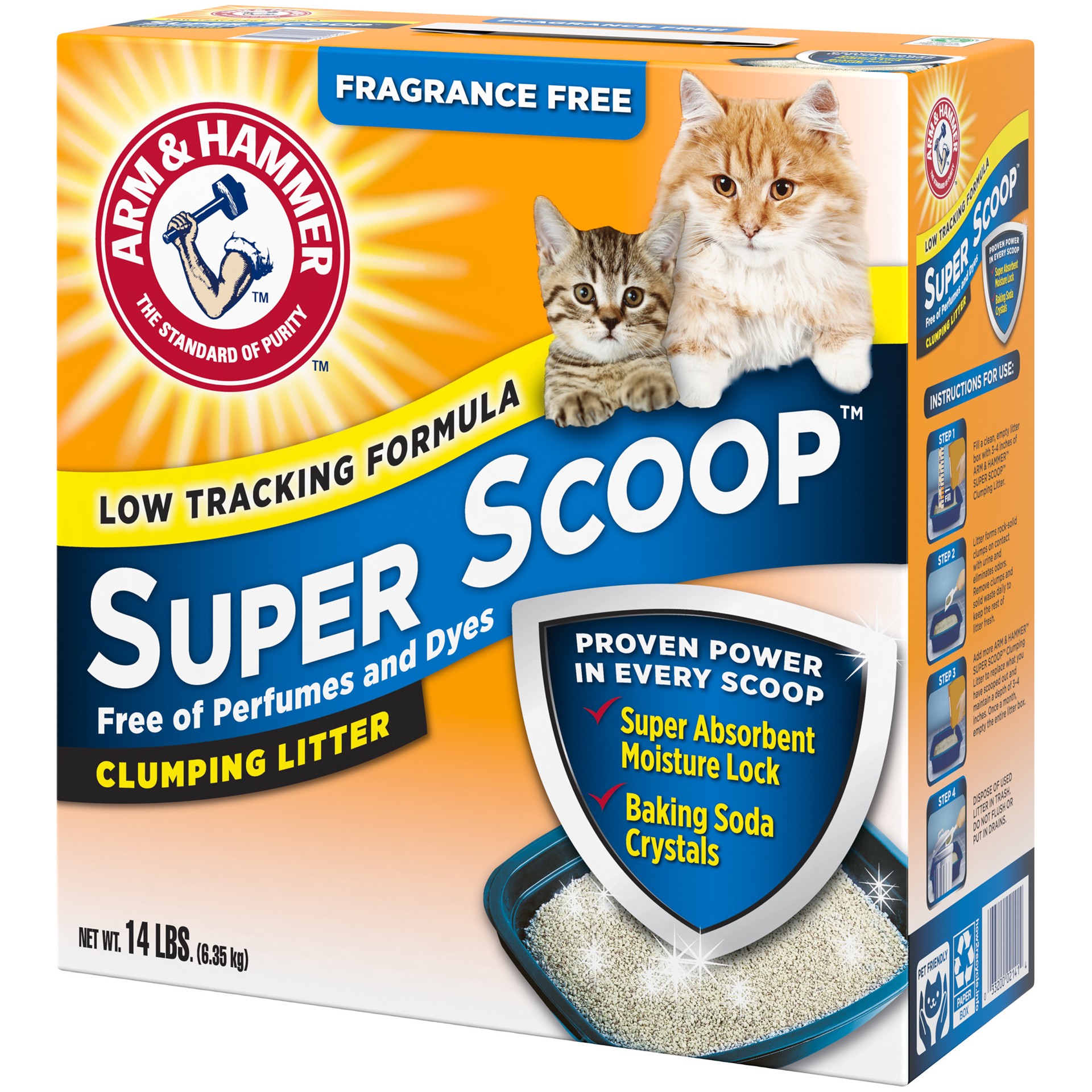 slide 4 of 5, ARM & HAMMER Super Scoop Fragrance Free Clumping Clay Cat Litter, 14 lb, 14 lb