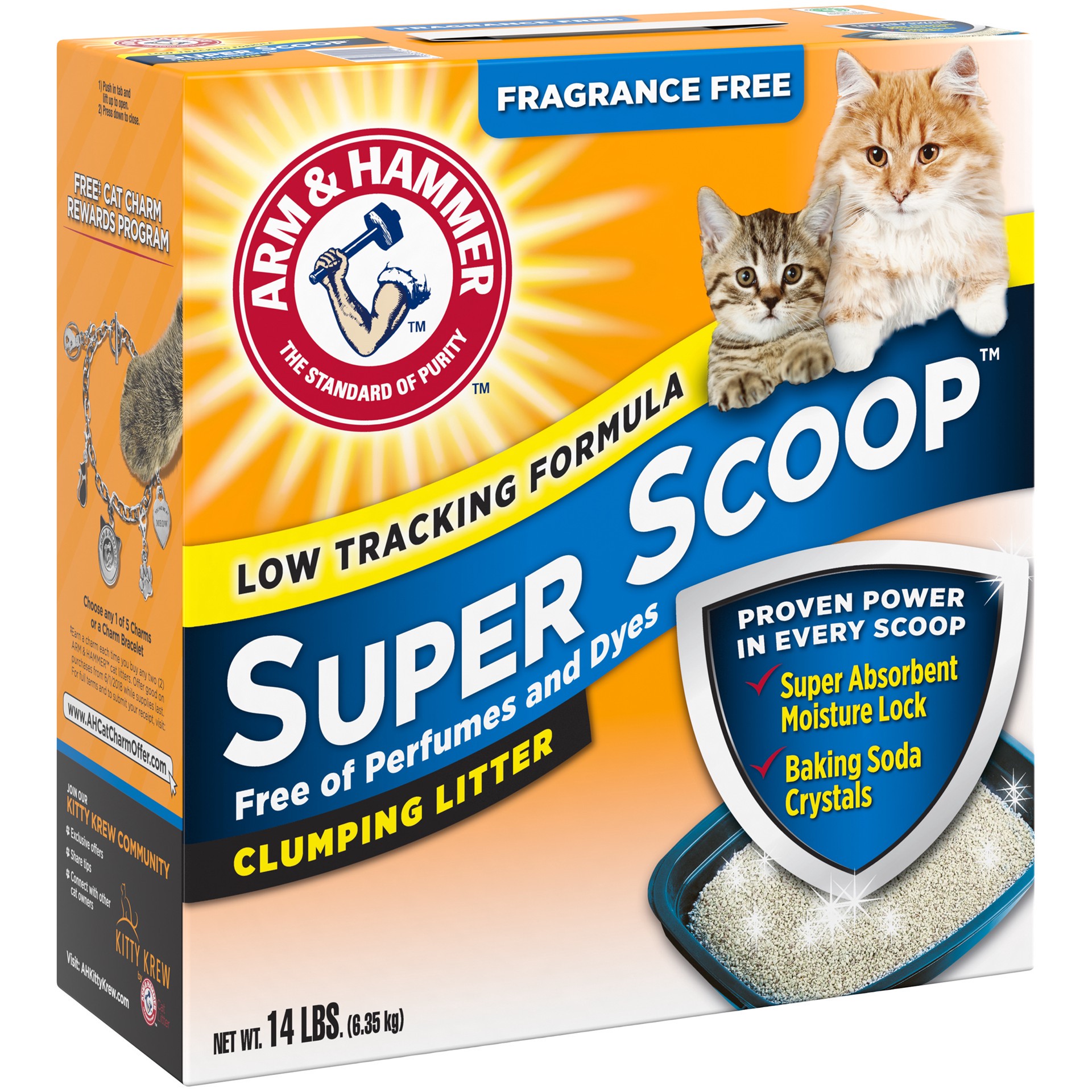 slide 5 of 5, ARM & HAMMER Super Scoop Fragrance Free Clumping Clay Cat Litter, 14 lb, 14 lb