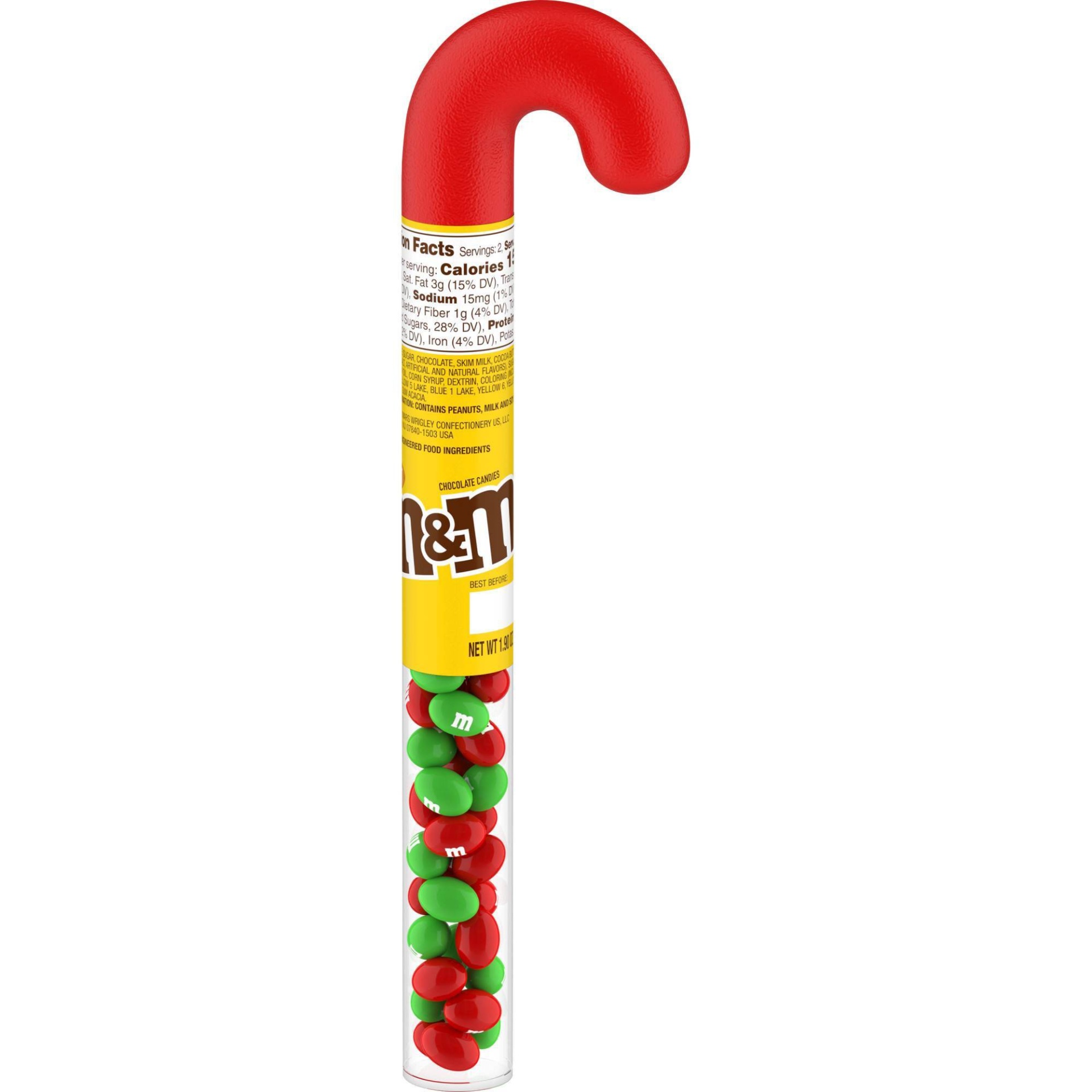 slide 1 of 1, M&M's Holiday Peanut Chocolate Christmas Candy Canes Tube, 1.74 oz
