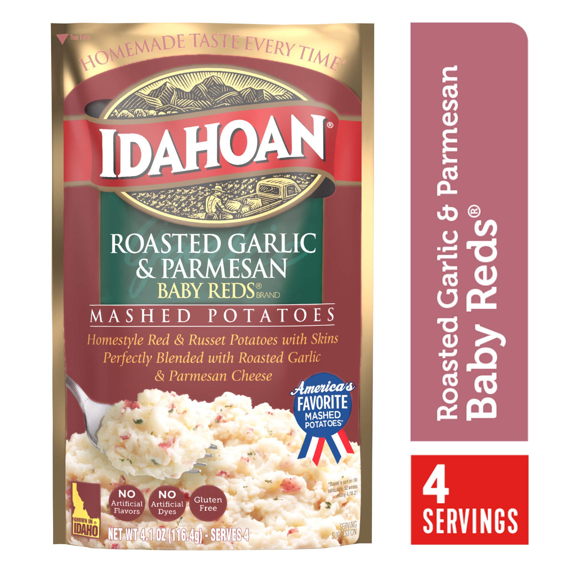 slide 1 of 9, Idahoan Baby Reds Roasted Garlic & Parmesn Mashed Potatoes 4.1 oz, 4.1 oz