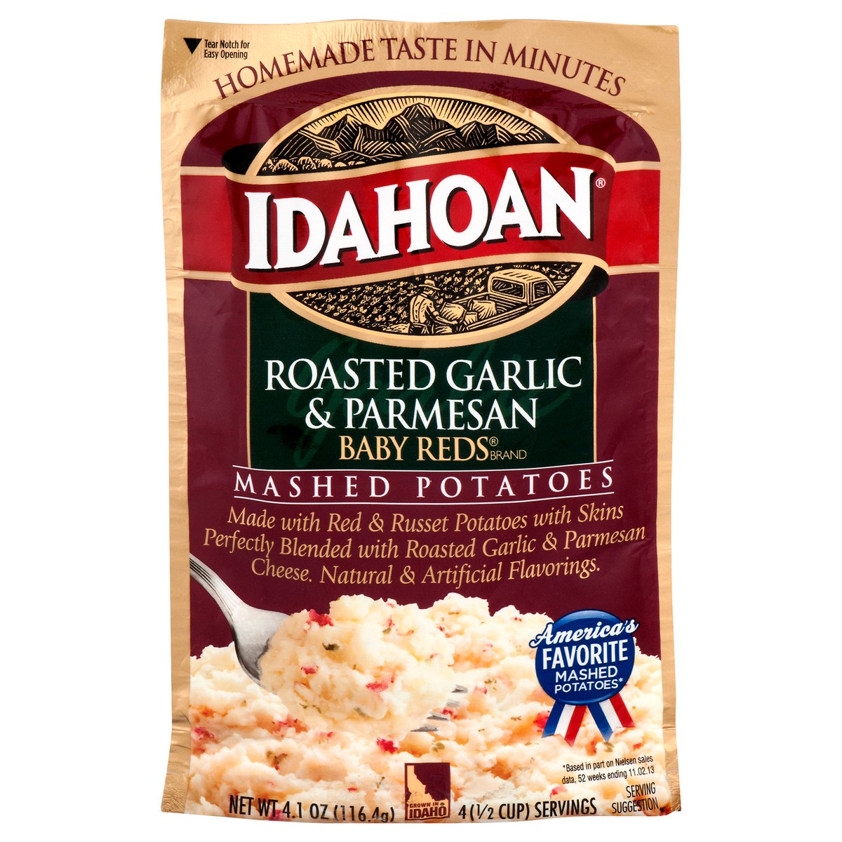 slide 1 of 9, Idahoan Baby Reds with Roasted Garlic & Parmesan Mashed Potatoes, 4.1 oz