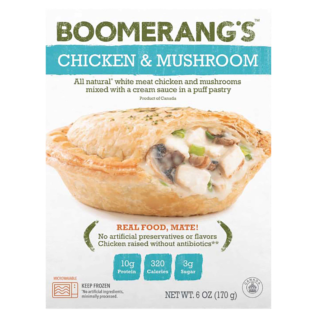 slide 1 of 1, Boomerang's Chicken & Mushroom Pot Pie, 6 oz