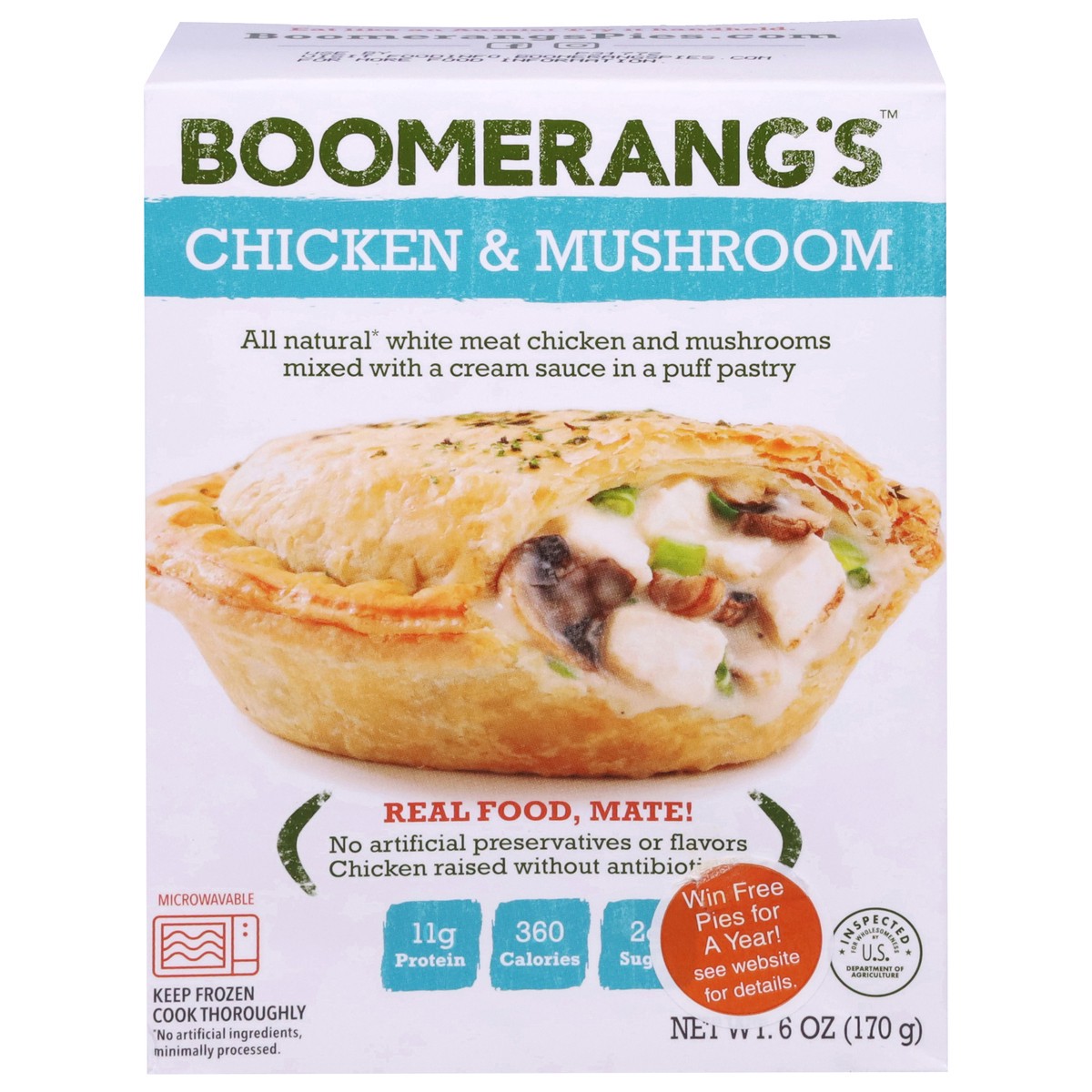 slide 1 of 9, Boomerang's Chicken & Mushroom Pie, 6 oz