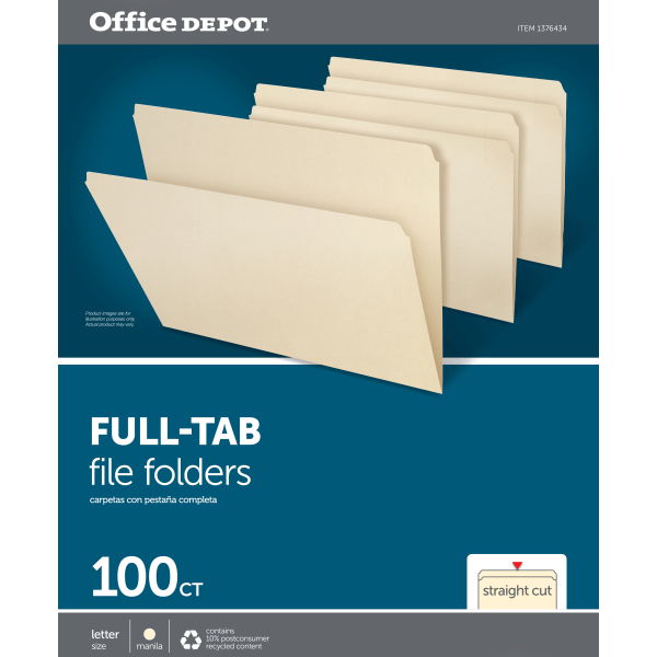 slide 3 of 3, Office Depot Brand Manila File Folders, 3/4"" Expansion, Straight Cut, Letter Size, Pack Of 100 Folders, 100 ct