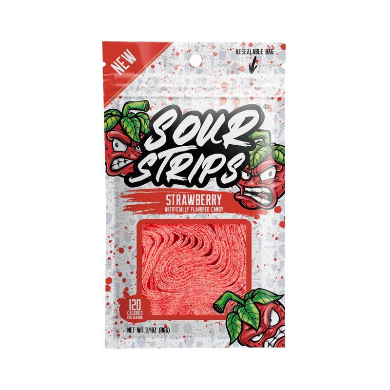 slide 1 of 4, Sour Strips Strawberry Candy 3.4 oz, 3.4 oz