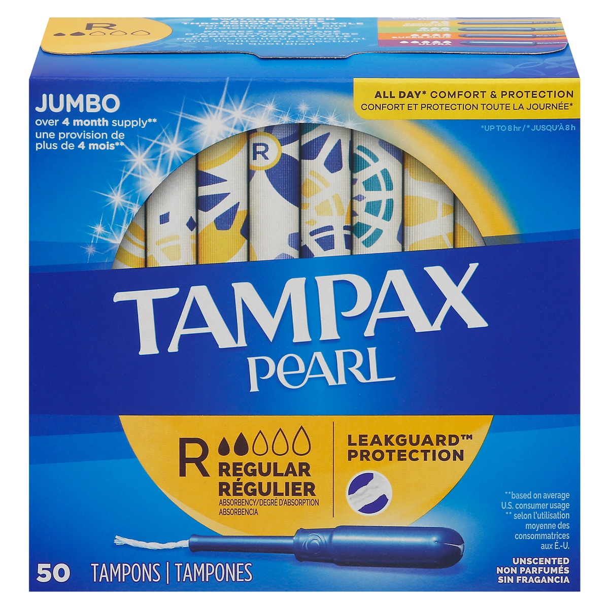 slide 1 of 6, Tampax Pearl Jumbo Regular Unscented Tampons 50 Tampons 50 ea, 50 ct
