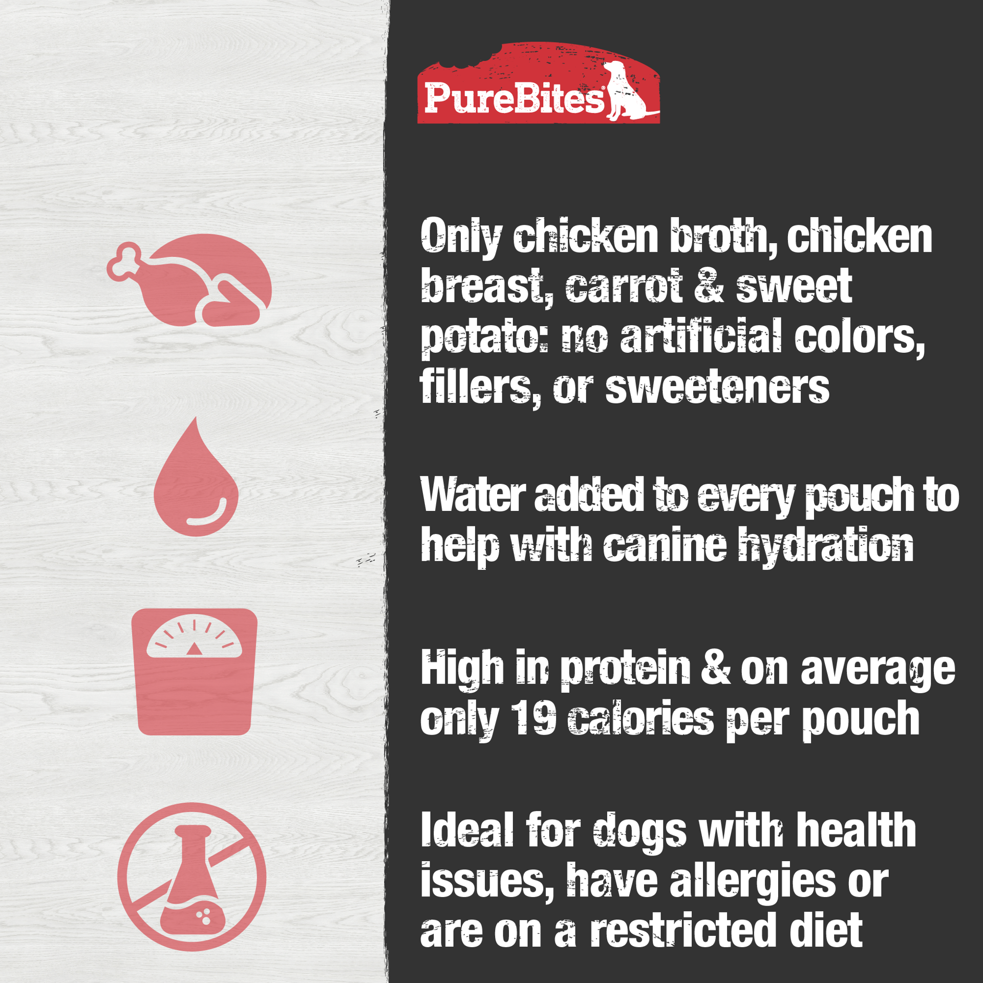 slide 4 of 5, PureBites Broths Dog Treat • Topper 57g | Chicken & Vegetables | 4 Ingredients | Case of 18, 1 ct