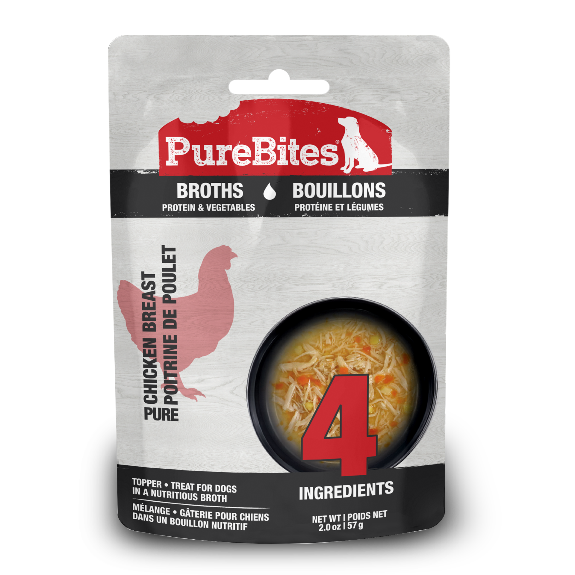 slide 1 of 5, PureBites Broths Dog Treat • Topper 57g | Chicken & Vegetables | 4 Ingredients | Case of 18, 1 ct