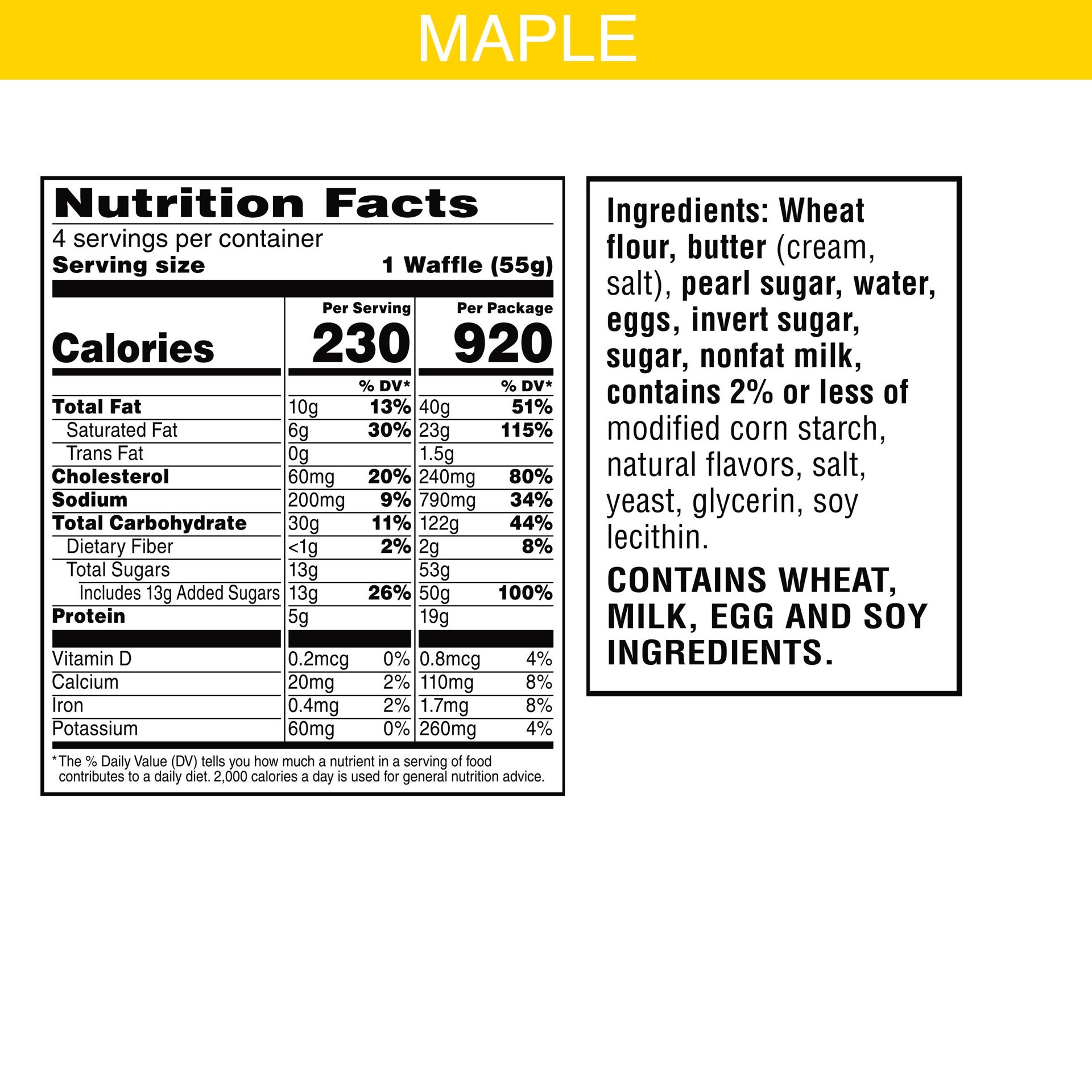 slide 2 of 5, Eggo Frozen Belgian-Style Street Waffles, Frozen Breakfast, Kids Snacks, Buttery Maple, 7.76oz Box, 4 Waffles, 7.76 oz