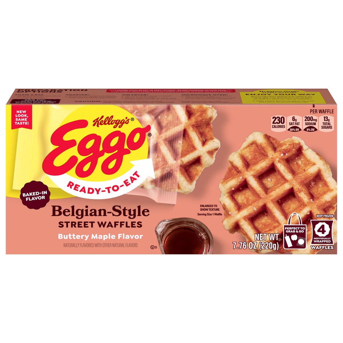 slide 1 of 5, Kellogg's Eggo Buttery Maple Frozen Belgian-Style Street Waffles, 7.76 oz