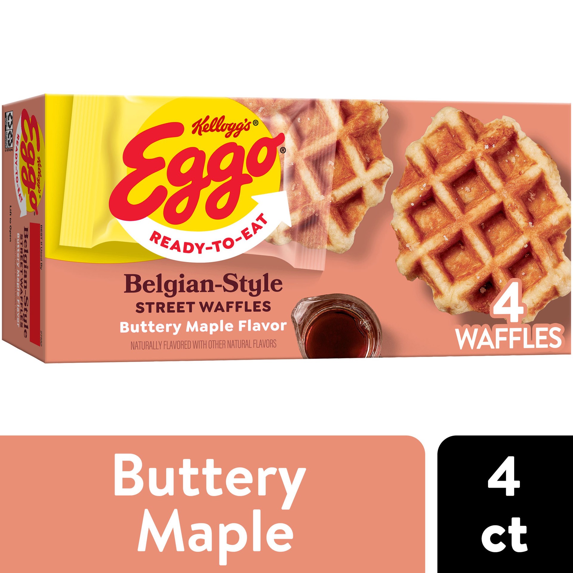 slide 1 of 5, Eggo Frozen Belgian-Style Street Waffles, Frozen Breakfast, Kids Snacks, Buttery Maple, 7.76oz Box, 4 Waffles, 7.76 oz