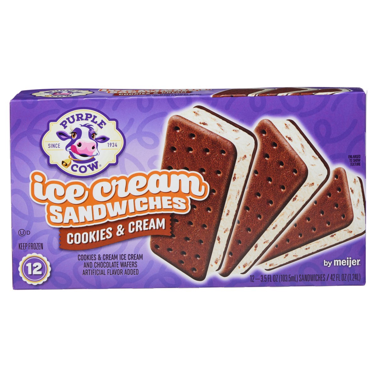 slide 1 of 29, Purple Cow Cookies & Cream Ice Cream Sandwiches, 12 ct